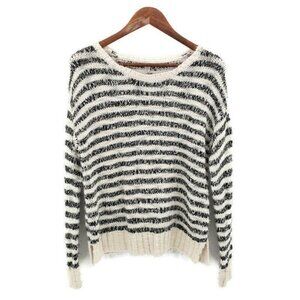 Fuzzy Black White Striped Pullover Sweater Womens Size S Long Sleeve Aeropostale